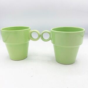 Green Ceramic Stacking Mugs with Ring Handles Set of 2 Lime Green
